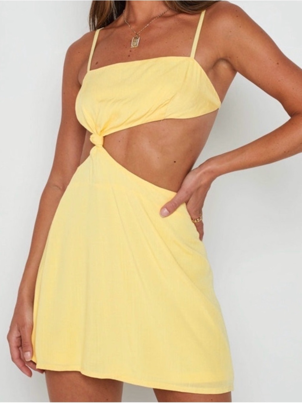 Beginning Boutique Sunshine Knot Cutout Mini Dress